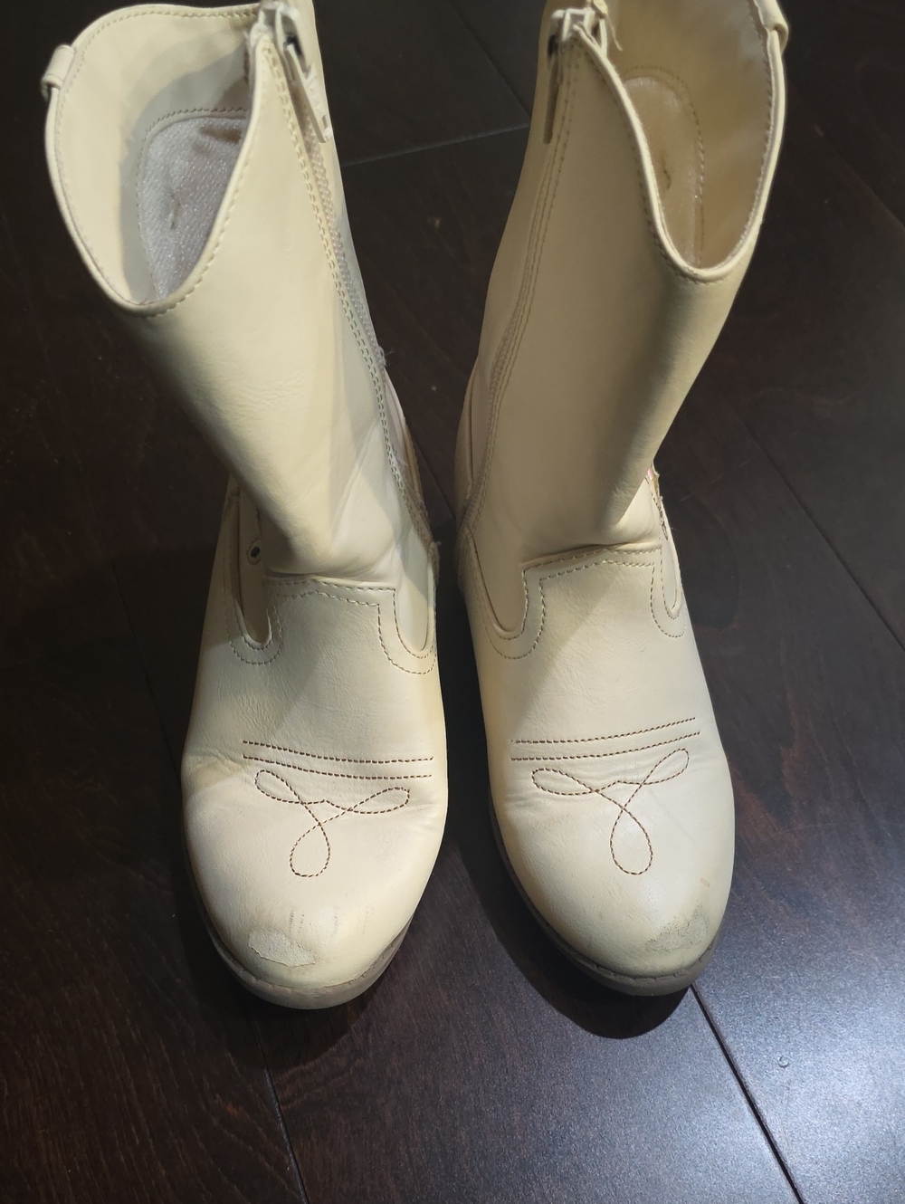 Cream Women's Mid-Calf Leather Boots